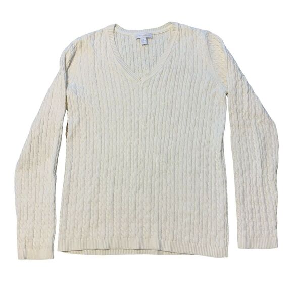 Charter Club Women's Sweater Knit Small Cream Long Sleeve Pullover V Neck - Picture 9 of 10